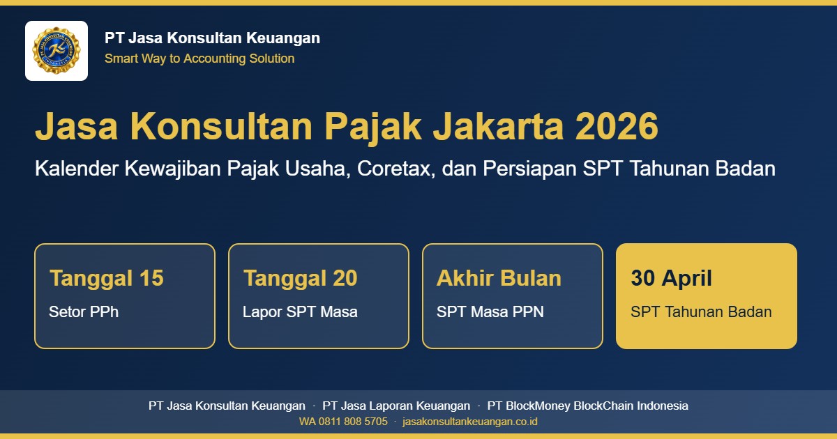 Jasa konsultan pajak Jakarta 2026 - kalender kewajiban pajak usaha dan Coretax - PT Jasa Konsultan Keuangan